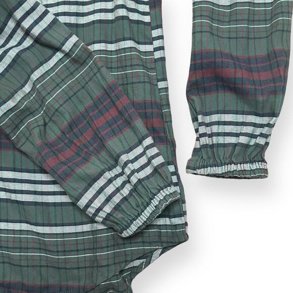 MADEWELL Pineview Plaid Button Front Blouse Top Striped Green Red Cozy Chic S/M - Picture 10 of 13